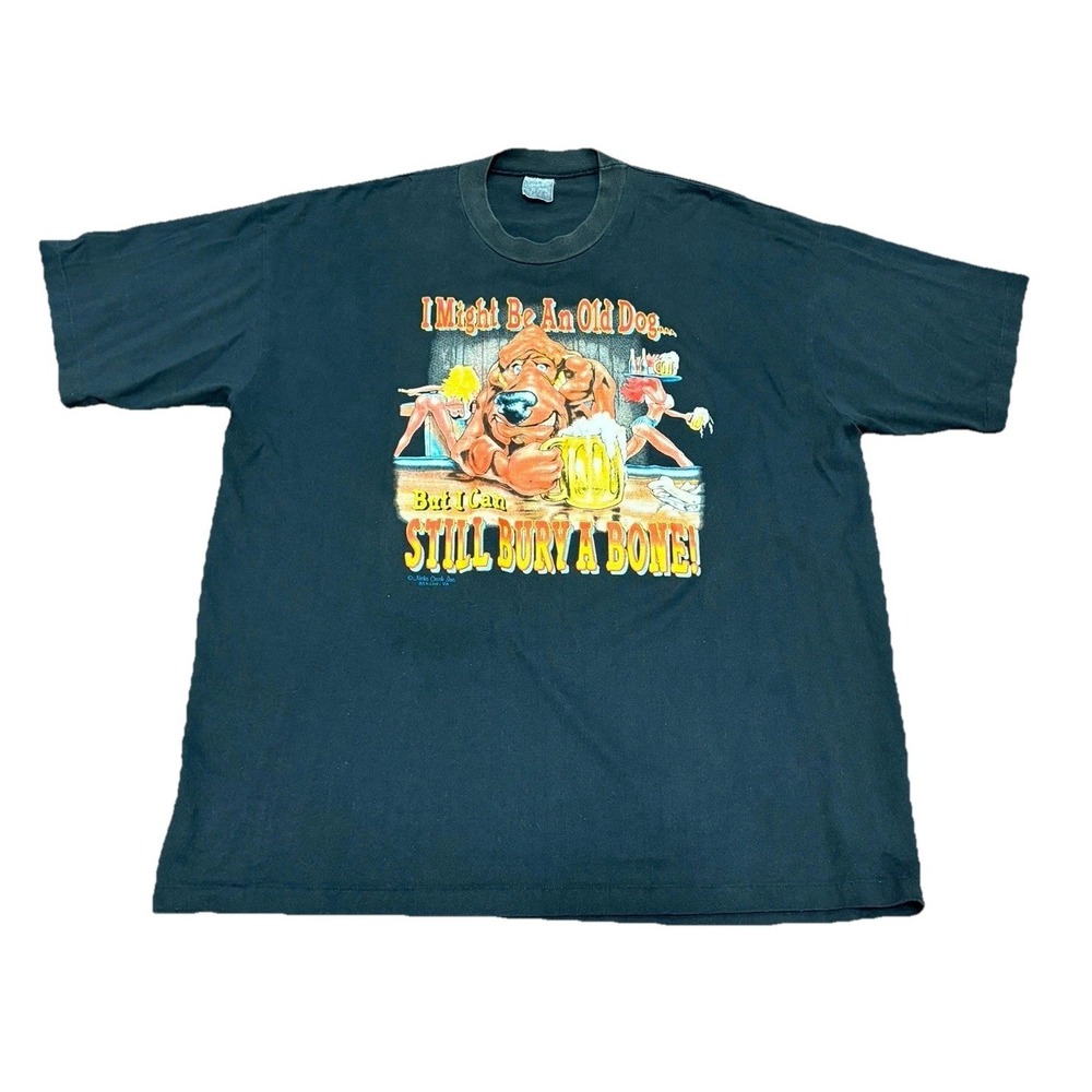 VTG I Might Be An Old Dog But I Can Still Bury A Bone Tshirt XXL Humor 80s CLEAN